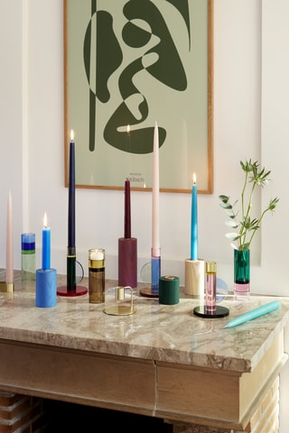 4 castiçais em carvalho maciço Crayon - 6 cm - Bordô e azul-cobalto