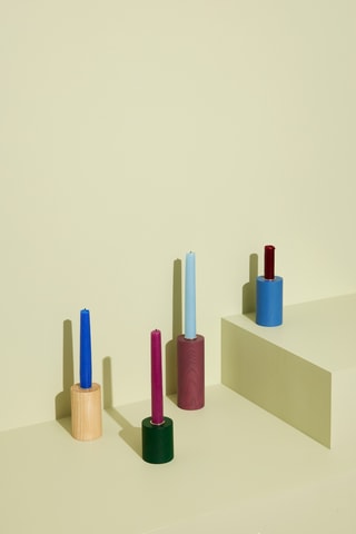 4 castiçais em carvalho maciço Crayon - 6 cm - Bordô e azul-cobalto