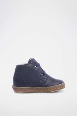 Botins em couro napa, lã e linho Conte - Azul-marinho