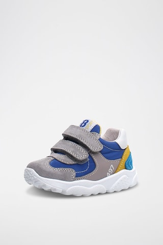 Sapatilhas em couro de vitelo Cinzento e azul-real