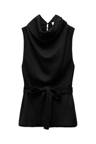 Top drapé en lin - Noir