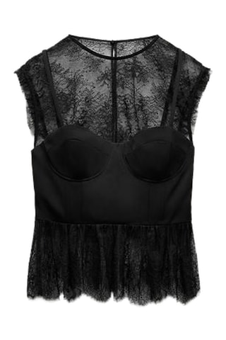 Top van 2 materialen - Zwart