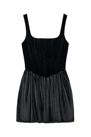 Geplooide Velours Jurk - Zwart