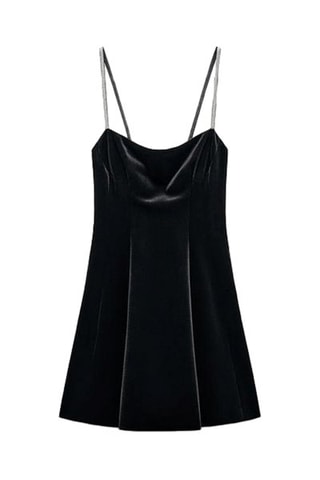 Trapezium Velours Jurk - Zwart