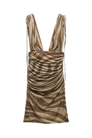 Gedrapeerde Jurk - Beige en Bruin