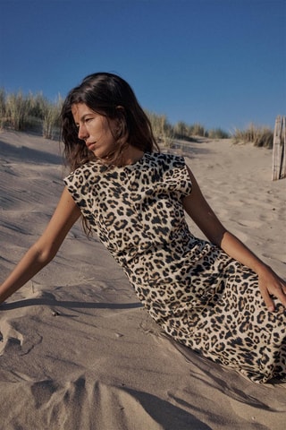 Linnen Nauwaansluitende Jurk - Beige en Zwart