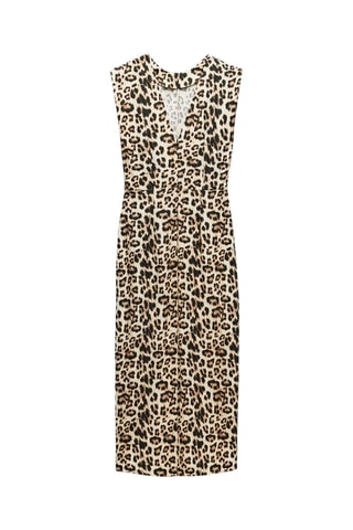 Linnen Nauwaansluitende Jurk - Beige en Zwart