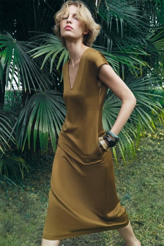 Linnen Midi-jurk - Olijfgroen