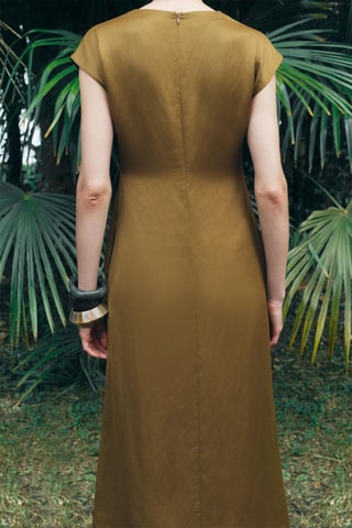 Linnen Midi-jurk - Olijfgroen