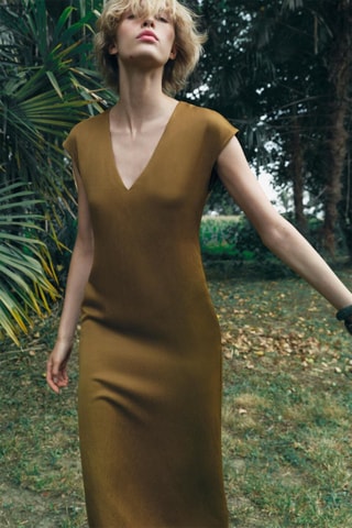 Linnen Midi-jurk - Olijfgroen