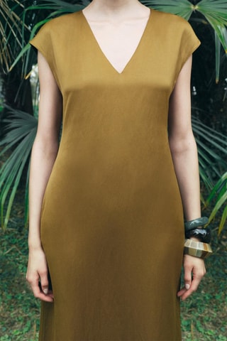 Linnen Midi-jurk - Olijfgroen