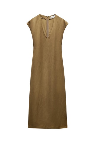 Linnen Midi-jurk - Olijfgroen