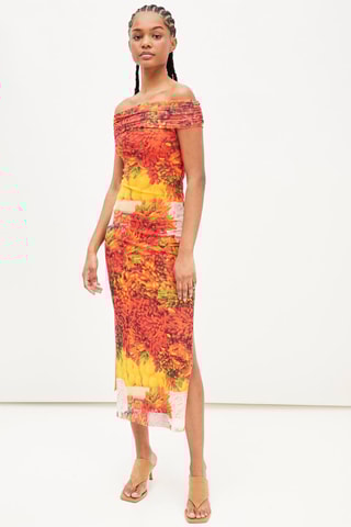Midi-jurk Oranje en Geel