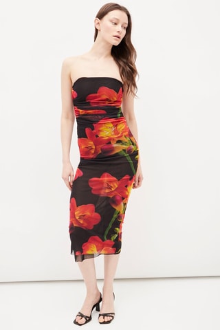 Strapless Jurk Rood en Zwart