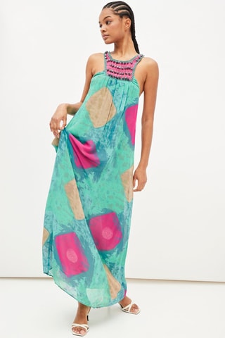 Lange Jurk Turquoise en Roze