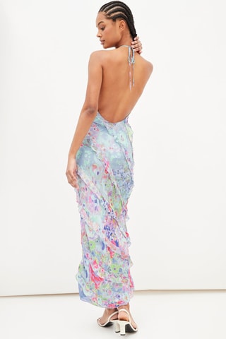 Jurk met Ruches Blauw en Roze