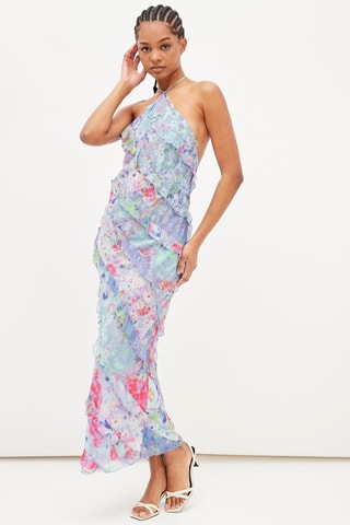 Jurk met Ruches Blauw en Roze