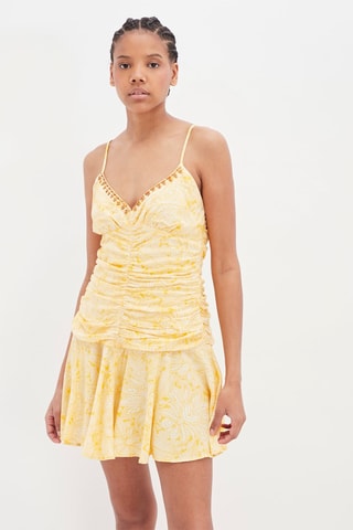 Jurk met Ruches Geel en Wit