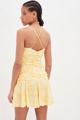 Jurk met Ruches Geel en Wit