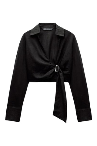 Linnen Wikkelblouse - Zwart