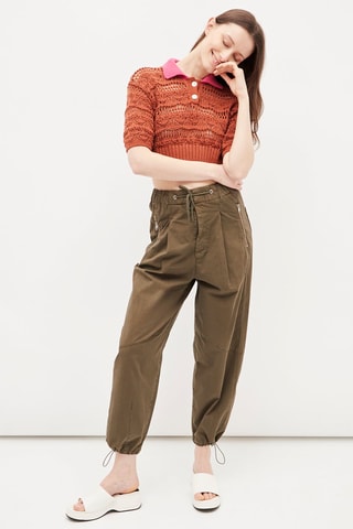 Korte Gehaakte Polo Oranje en Roze