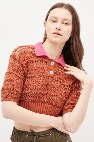 Korte Gehaakte Polo Oranje en Roze