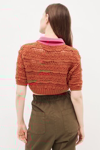 Korte Gehaakte Polo Oranje en Roze