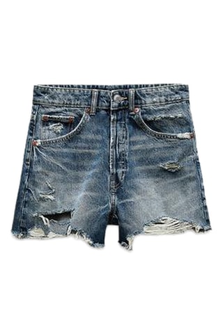Spijkershort met Hoge Taille - Blauw