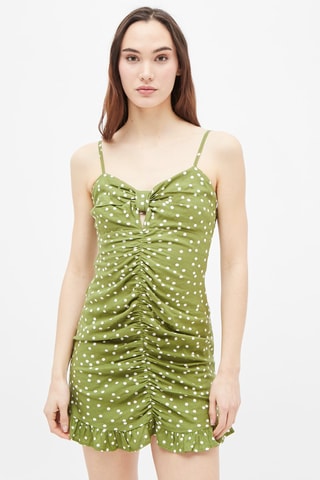 Gedrapeerde Linnen Jurk Olijfgroen en Ecru