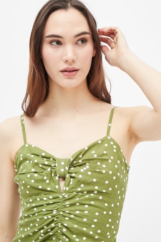 Gedrapeerde Linnen Jurk Olijfgroen en Ecru