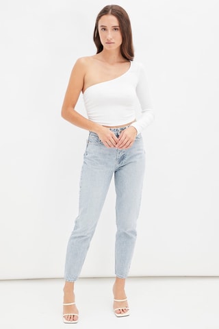 Asymmetrische Crop Top Wit