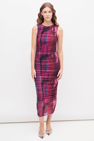 Gedrapeerde jurk met tie and dye Fuchsia en Zwart