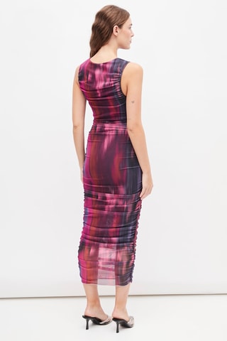 Gedrapeerde jurk met tie and dye Fuchsia en Zwart