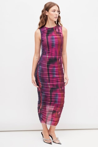 Gedrapeerde jurk met tie and dye Fuchsia en Zwart