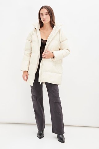 Gewatteerde Jas met Capuchon Ecru