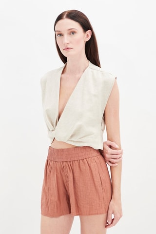 Linnen Top Gemêleerd Beige