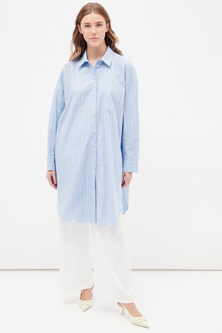 Lange blouse met streepmotief Hemelsblauw