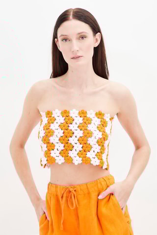 Strapless Top Oranje en Wit