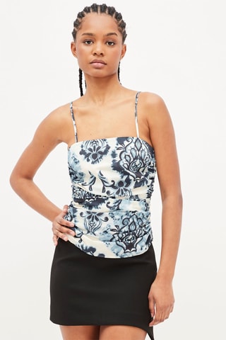 Top met Bloemmotief Blauw en Ecru