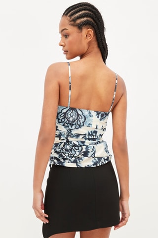 Top met Bloemmotief Blauw en Ecru