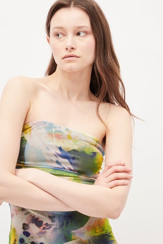 Strapless Jurk Geel en Blauw