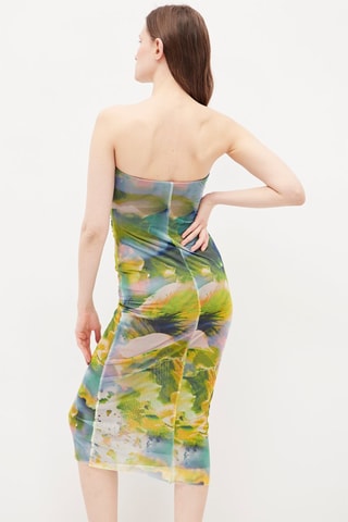 Strapless Jurk Geel en Blauw