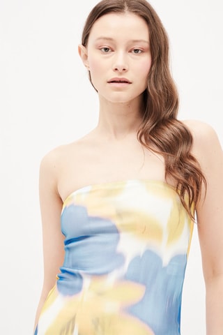 Strapless Jurk Geel en Blauw