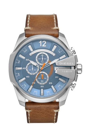 Leren Quartz Horloge  
Chronograaf - Bruin en Blauw