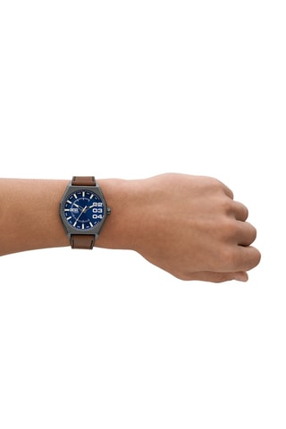 Leren Quartz Horloge - Bruin en Grijs