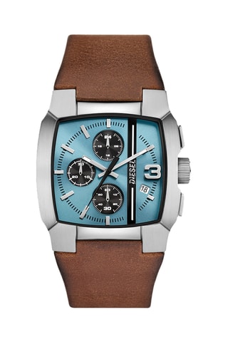 Leren Quartz Horloge - Chronograaf - Bruin en Zilverkleurig