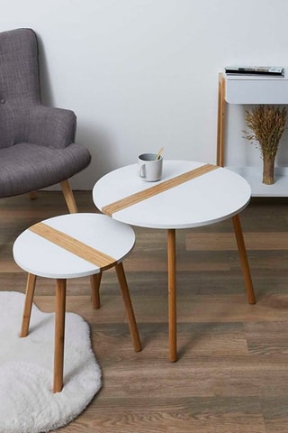 2 mesas de centro encaixáveis Branco e natural
