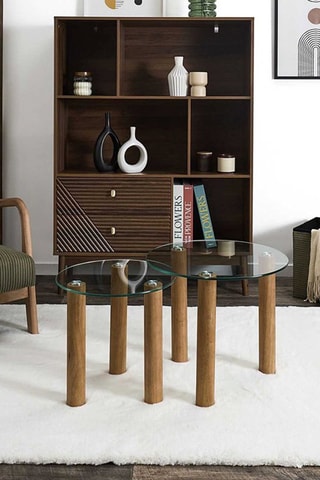 2 mesas de centro em vidro e madeira de hévea Clara - 50 x 43 x 50/40 x 40 x 40 cm