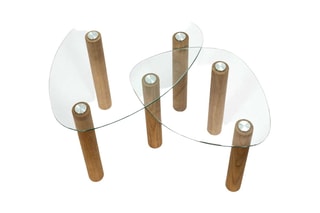 2 mesas de centro em vidro e madeira de hévea Clara - 43 x 60 x 45/40 x 50 x 38 cm