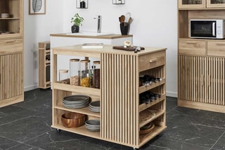 Ilha de cozinha com rodas 1 gaveta - Imitação de madeira